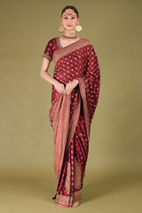 Maroon Embroidered Saree4680 video